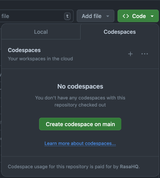 screenshot showing how to create a codespace in the github UI