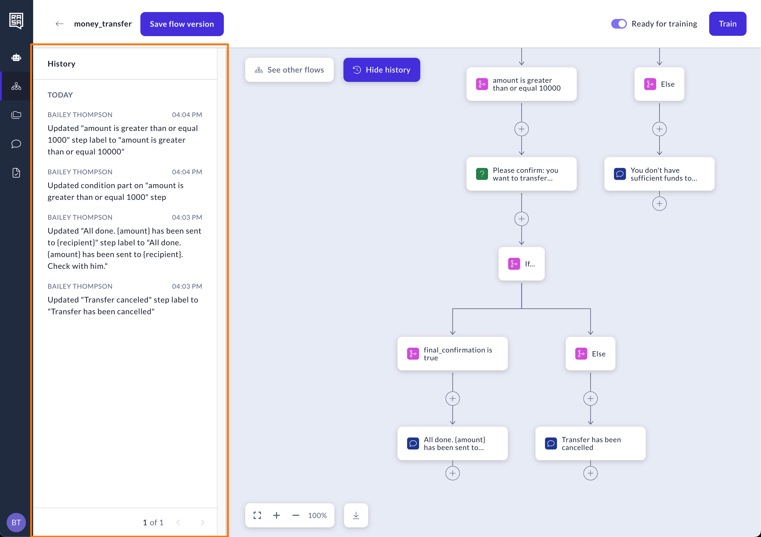 Flow History Panel