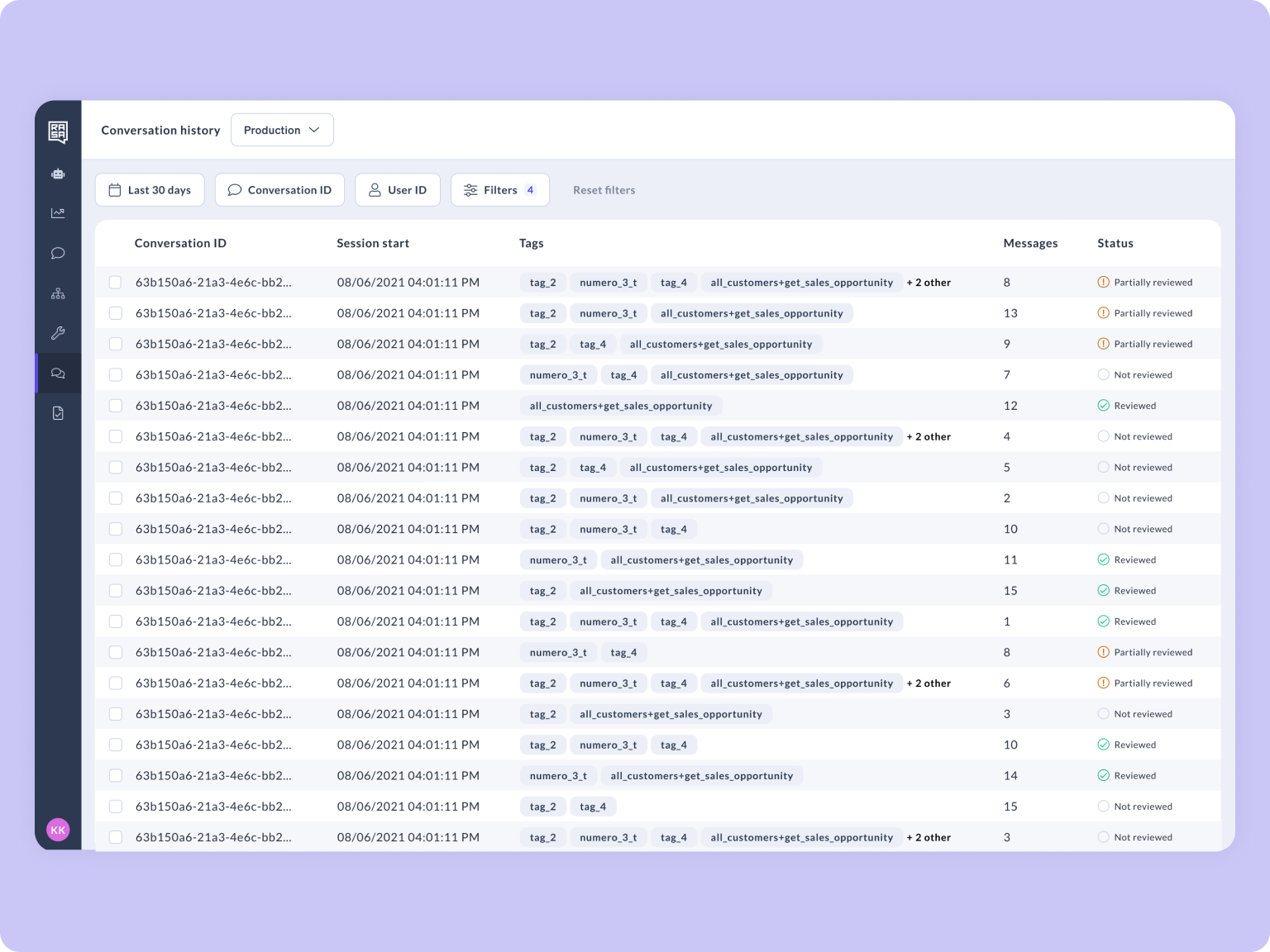 View on conversation reviews